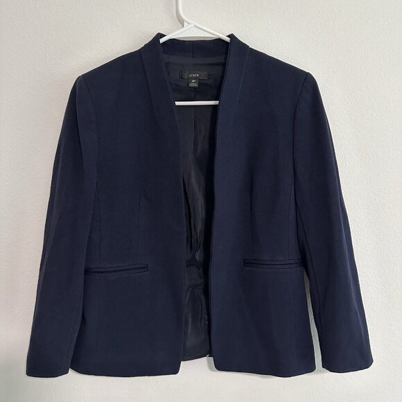 J. Crew Wool Blazer Size 8P Navy Blue Open Front Long Sleeve Preppy - Picture 1 of 10